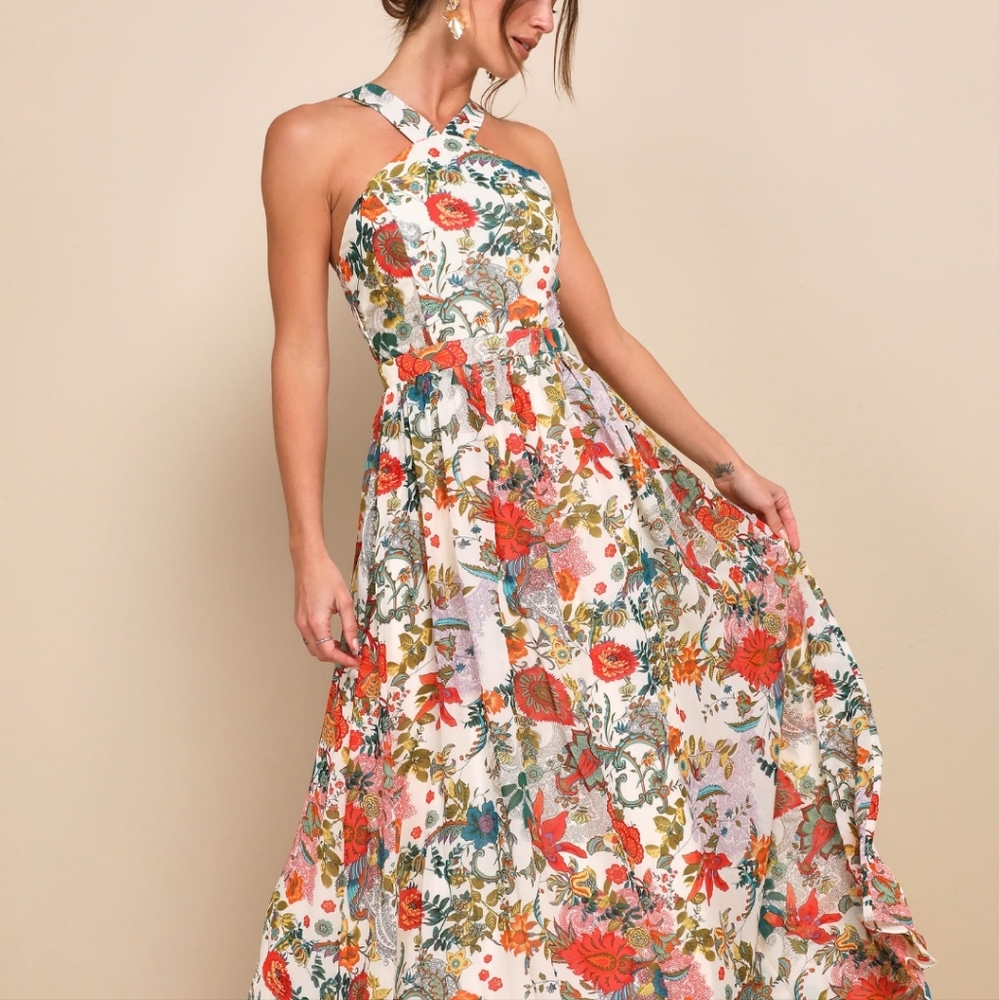 Lilja Cream Floral Print Maxi Dress